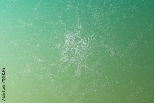 Map of the streets of Vilnius (Lithuania) made with white lines on yellowish green gradient background. Top view. 3d render, illustration