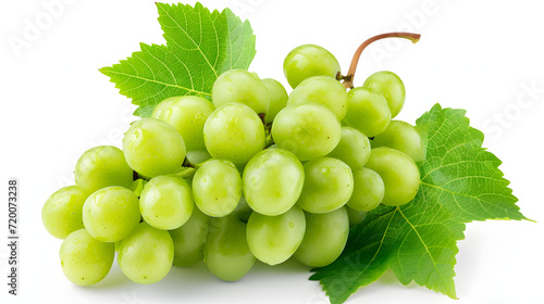 Green grape with leaves isolated on white. With clipping path. 