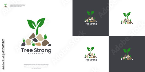 Tree and stone combination icon logo design inspiration