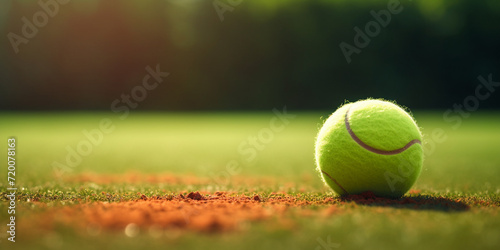 Closeup of tennis ball on empty court tennis match on sunny day concept of a sporty lifestyle