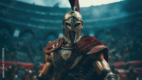 Portrait of gladiator warrior in the arena, ready to fight