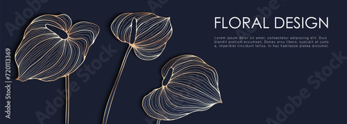 Luxury dark blue floral design with calla lily flowers. Floral background, card, cover design, wallpaper.
