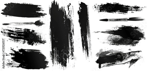Set of black paint, ink brush strokes, brushes, line