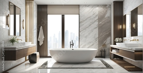 3d rendering classic modern bathroom with luxury bath