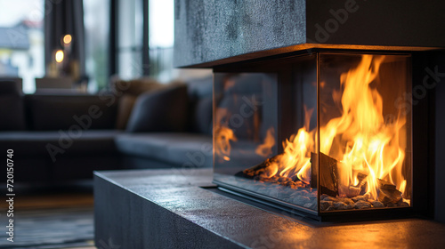 Photo of a modern bio fireplace in an apartment