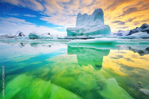 swirling vibrant aurora reflected in a glacier lagoon