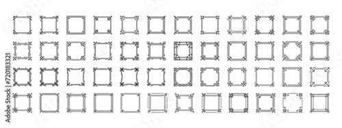 Big set of Chinese frame. Traditional Asian pattern. Black vector illustration isolated on white background. Japanese, Korean and Chinese