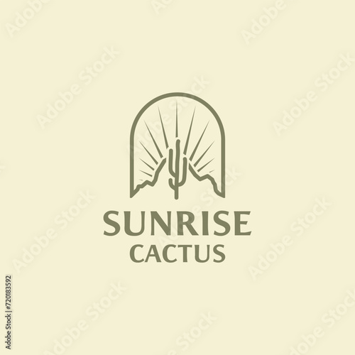Sunrise sun in desert with cactus hand drawn Logo Design Inspiration