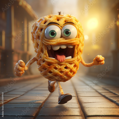 a stupid waffle with arms and legs in Pixar style 