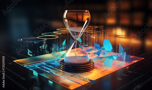 3d rendering of hourglass and futuristic business diagram. Generative Ai