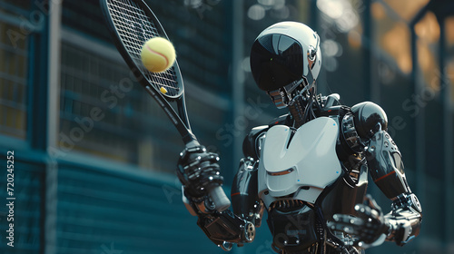 Cinematic photograph of robot playing sports AI. Smart robots. Future.