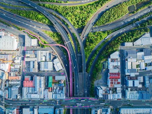 Top down shot of motorway, Auckland, New Zealand