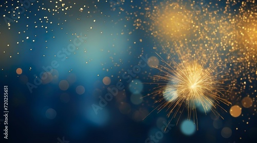 Blue and gold Abstract background with fireworks