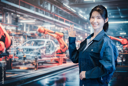 自動車工場で働く若い女性