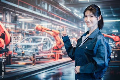 自動車工場で働く若い女性