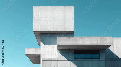 Geometric concrete structures of a modern building with a clear sky