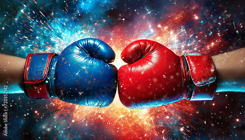 Red and blue boxing gloves.