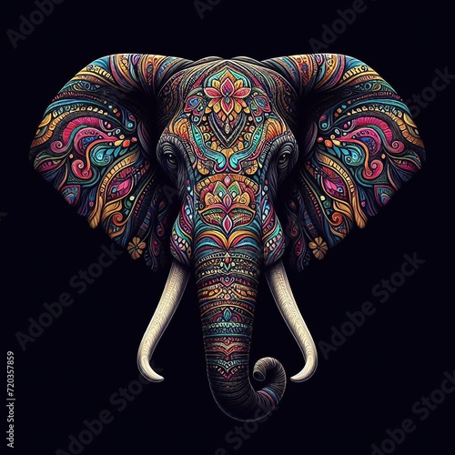 Elefant mit bunten Mustern im Gesicht