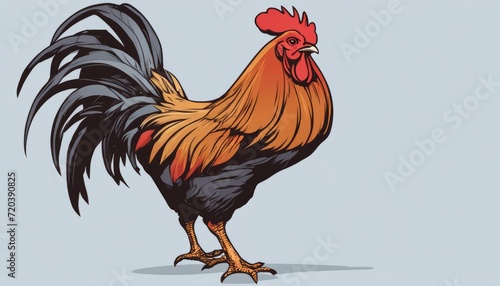 A rooster with a red head and black tail