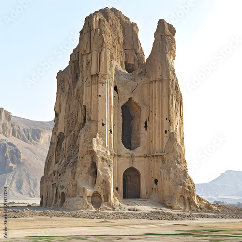 Historic sites, such as the minaret of jam or the ruins of bamiyan isolated on white background, photo, png 