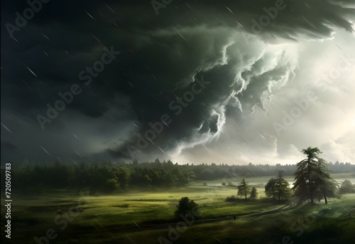 clouds over the forest, tornado, weather - ai generated
