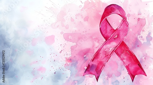 Pink breast cancer awareness ribbon, illustration, Breast cancer concept. Copy space.