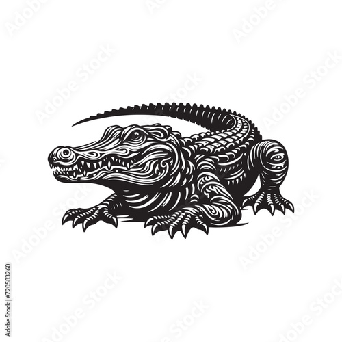Whispers of the Bayou: Alligator Silhouettes Conveying the Subtle Secrets of the Mystical Marsh - Alligator Illustration - Alligator Vector - Reptile Silhouette 