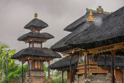 A Balinese temple complex in the monsoon rain