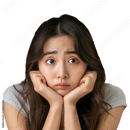 Image of an Anxious Asian Young Lady, Isolated on Transparent Background, PNG