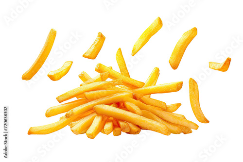 French fries or potato fries with salt taste isolated on background, fast food with high calories, popular appetizer or snack.