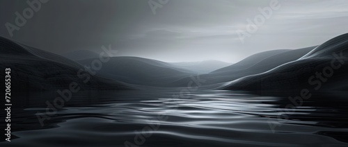 Abstract mountain landscape in black and gray colors. AI generated image