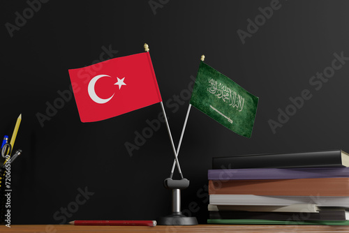 Diplomatic Display: Saudi Arabia and Turkey Flags on the Table