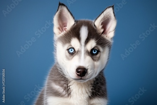 cute husky puppy on a blue background. dog, pet.