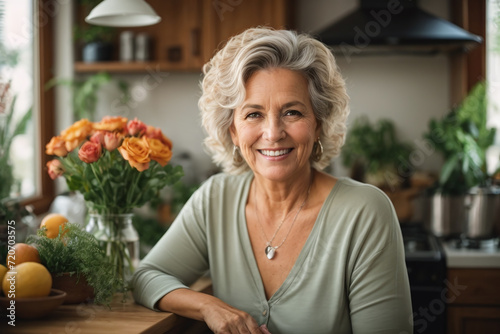 portrait of senior woman with flowers