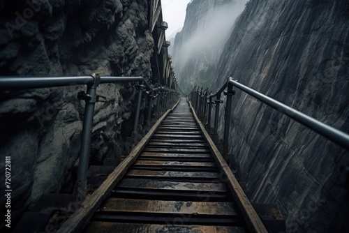 Image of a daunting stairway from a significant altitude, symbolizing the fear of heights