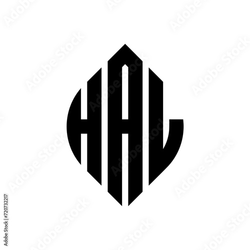 HAL circle letter logo design with circle and ellipse shape. HAL ellipse letters with typographic style. The three initials form a circle logo. HAL circle emblem abstract monogram letter mark vector.