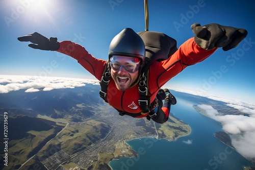 Adrenaline Rush Skydiver's Intense Free Fall in Ultra Realistic Blue Sky