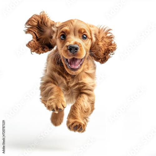 cute spaniel pup jumping in the studio