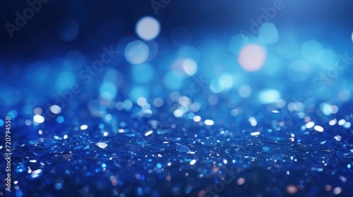 Unfocused Sapphire Glitter Bokeh Background with Royal Blue Sparkle and Crystal Droplets AI Generated