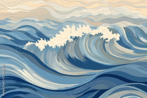 Environmental themed background with a palette of oceanic blues and sandy beige, incorporating a dynamic wave pattern to symbolise the importance of water conservation and marine sustainability 