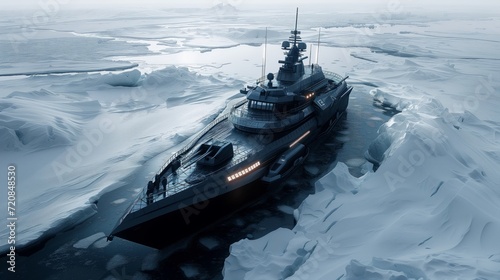 icebreaker futuristic industrial ship in the arctic ice
