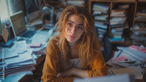 extremely unproductive woman at desk office