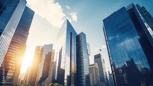 modern office skyscraper. high-rise building with glass facade. Finance concept and economic background.