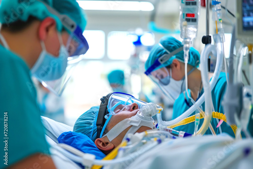 As patient in intensive care unit of an ICU hospital, patient is comatose AI Generative