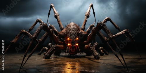 Giant Spider with Glowing Eyes in Dark Ambiance