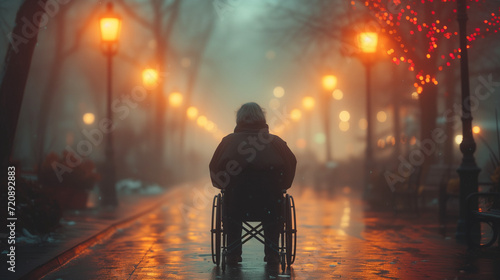 Inclusive wheelchair visuals. Mobility-challenged individual scenes. Image features a person using a wheelchair, promoting inclusivity and representing accessibility in various settings.