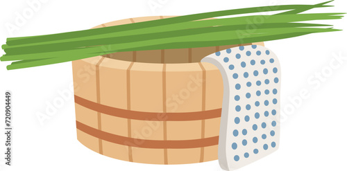 シンプルな風呂桶と菖蒲の葉のイラスト