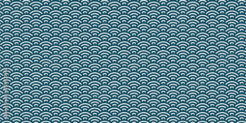日本の古典柄の青海波。寒色系。波のデザイン。