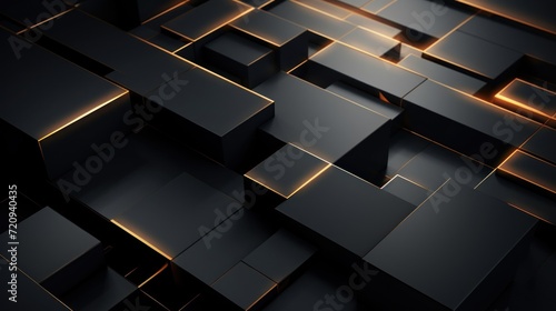Abstract 3d rendering of chaotic black and golden cubes. Futuristic background. Generative AI