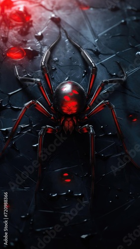 Close-up of a spider on a black background. Halloween concept. Generative AI